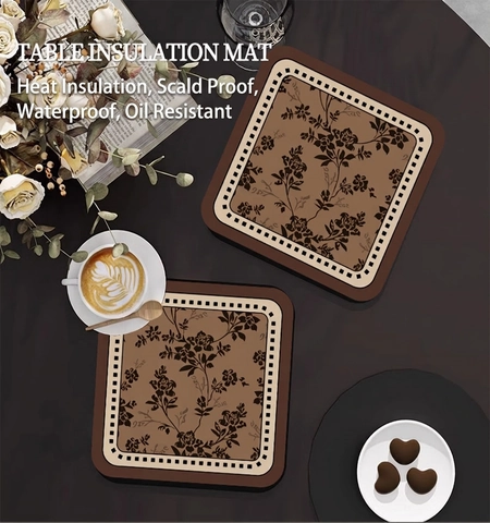 Sottobicchieri Retrò Francesi In Pelle PU Assorbente Con Fiori Tovagliette Decorative Resistenti Al Calore E Antiscivolo
