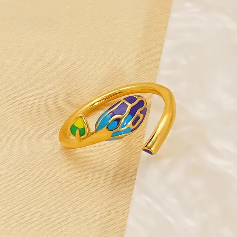 Elegant Leaf Open Ring For Women 18K Gold Plated Stainless Steel Colorful Enamel Adjustable Chic Fashion Jewelry Gift