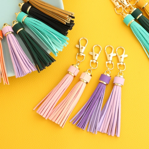 PU Leather Tassel Keychain For Bag Charm DIY Jewelry Accessories With Gold Metal Clasp Colorful Multi Color
