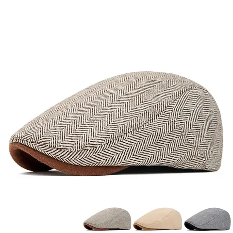 Casquette Gavroche Homme Rétro Tweed Ajustable Chevrons Chaude Hiver Style Britannique Ivy Hat
