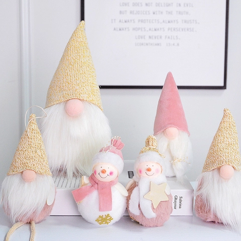 Gnomi Di Natale Nordici Pupazzo Di Neve Ornamenti Di Peluche Rosa Oro Velluto Tessuto A Maglia Decorazioni Pendenti
