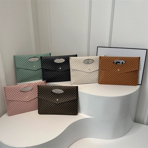 PU Leather Envelope Clutch Bag Geometric Pattern Business Document Folder Handheld With Magnetic Snap