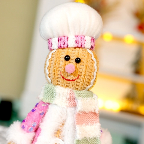 Weihnachtlicher Lebkuchenmann Puppe Gestrickt Pailletten Koch Ornament Süße Stehende Plüschfigur Tischdeko