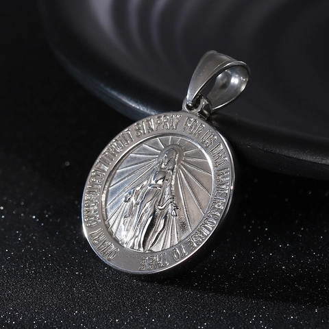 Medaglia Miracolosa Vergine Maria Ciondolo Tondo Rilievo Religioso Cattolico Acciaio Inossidabile Per Uomini Donne