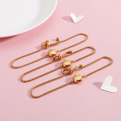 Stainless Steel Zodiac Constellation Bracelet Gold Plated Adjustable Box Chain Cubic Zirconia Pendant Jewelry For Women
