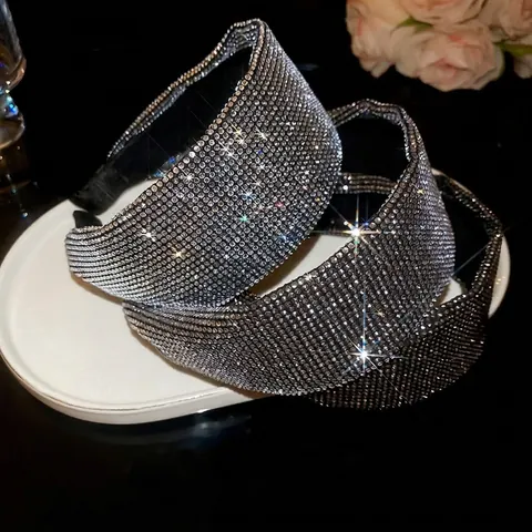 Cerchietto Bombato Largo Con Strass Cristallo Luccicante Cerchio Per Capelli Spesso Elegante Accessorio Moda Donna Festa