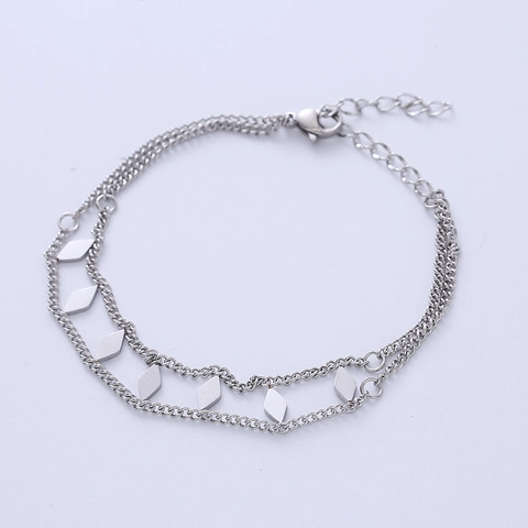 Bracciale A Doppio Strato In Acciaio Inossidabile 316L Con Ciondoli A Rombo Geometrici Lucidati Gioiello Donna