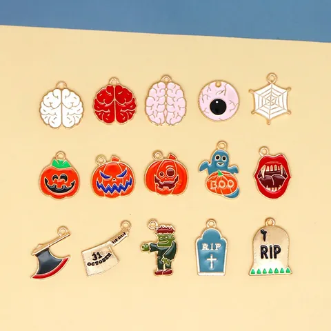 Halloween Charms Alloy Enamel Pendants Brain Eyeball Pumpkin Ghost Spooky DIY Jewelry Making Accessories For Earrings