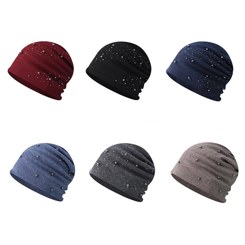 Damen Strickmütze Slouchy Beanie Besetzt Mit Metallperlen Kunstperlen Winter Warm Elastisch Weiche Outdoor Kappe