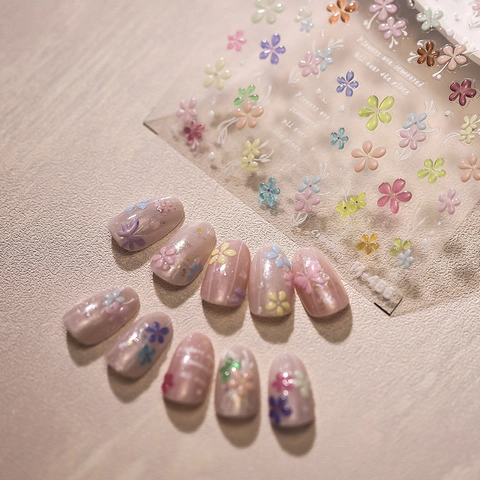 3D Relief Embossed Nail Art Stickers Self Adhesive Flowers Butterfly Patterns Gold Stamping Manicure Decor