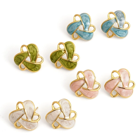 Vintage Enamel Triangular Stud Earrings Stainless Steel Gold Plated Marble Texture Geometric Elegant Fashion Jewelry For Women