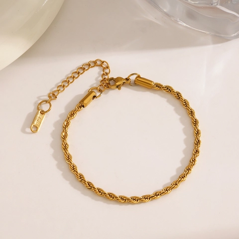 Bracciale In Acciaio Inossidabile Da Donna Placcato Oro 18K Catena A Corda Intrecciata Minimalista Hip-Hop Versatile Regolabile