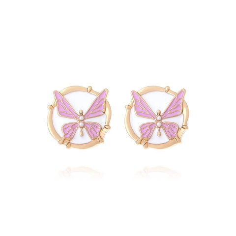 Butterfly Stud Earrings With Stainless Steel Earring Post Alloy Enamel Faux Artificial Pearl Round Base Fashion Design For Women