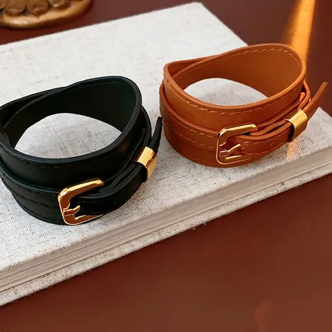 Bracciale In Pelle Avvolgente Da Donna Con Fibbia In Lega Dorata Regolabile Gioielli Di Moda Minimalista Chic