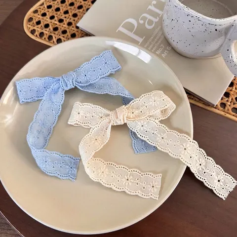 Pinzas Para El Cabello Con Lazo Encaje Bordado Cinta Larga Francés Balletcore Horquillas Florales Para Mujeres Niñas