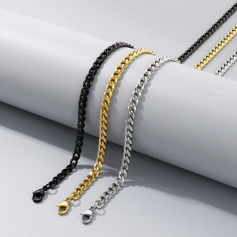 Cuban Link Chain Necklace And Bracelet Stainless Steel Fashion Minimalist Jewelry For Men Women