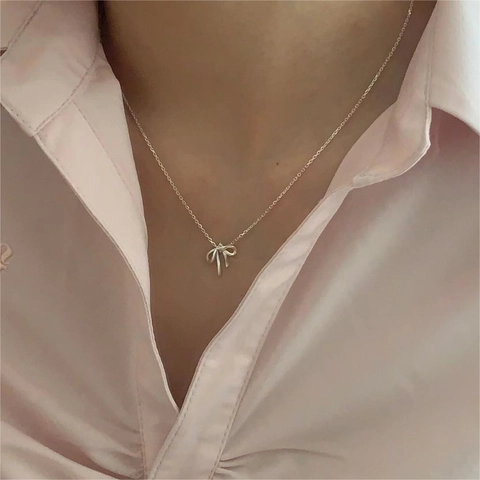 925 Sterling Silber Schleife Anhänger Halskette Minimalistisch Elegant Schmuck Für Frauen Alltag