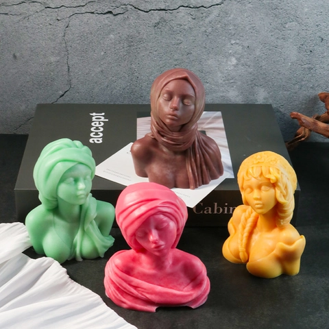 Girl Bust Portrait Silicone Candle Mold 3D Female Figure DIY Handmade Aromatherapy Soap Plaster Crafting Reusable