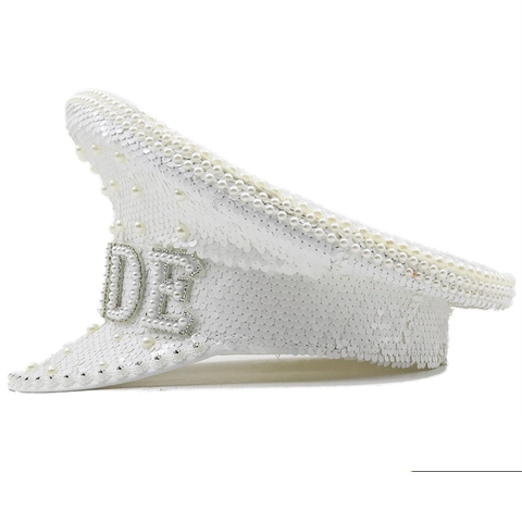 Cappello Da Capitano Sposa Con Paillettes Bianche Künstliche Perle Artificiali Strass Cappello Da Festa Militare Per Matrimonio