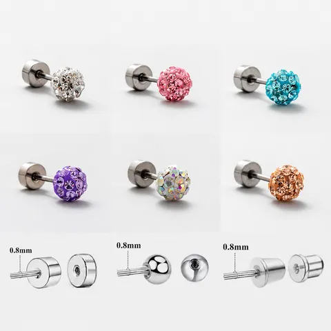 Titanium Stalen Oorkraakbeen Studs Fonkelende Strass Bal Schroefsluiting Kleurrijke Sierlijke Minimalistische Piercing Sieraden