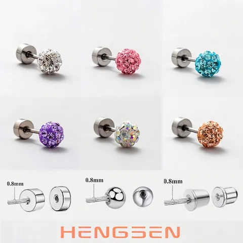 Titanium Stalen Oorkraakbeen Studs Fonkelende Strass Bal Schroefsluiting Kleurrijke Sierlijke Minimalistische Piercing Sieraden