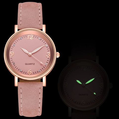 Women Quartz Watch Luminous Hands Rhinestone Analog Alloy Case Leather Strap Casual Fashion Retro Timepiece