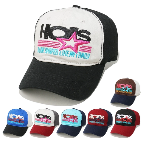 American Style Baseball Cap Cotton Canvas Embroidery Letters Stars Sun Protection Adjustable Streetwear Unisex Hat