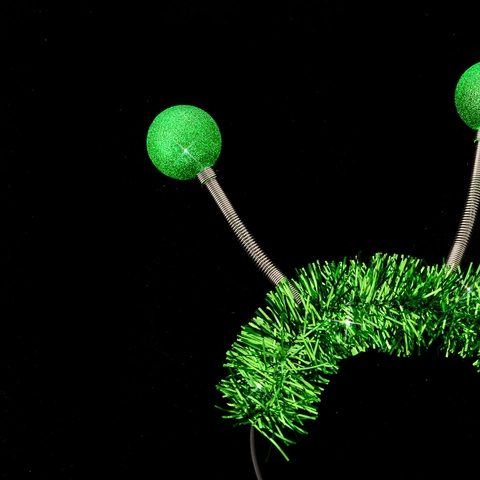 Diadema Luminosa De Antena Alienígena Con Resorte Pom Pón Bola De Purpurina Oropel Accesorio Para El Cabello Fiesta Disfraz
