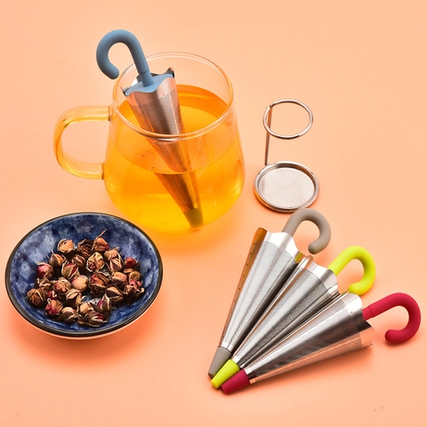 Creative Umbrella Tea Infuser 304 Stainless Steel Loose Leaf Filter Silicone Handle Drip Tray Base Kitchen Gadget