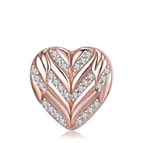 Ciondolo Charm a Forma di Cuore con Ali in Argento Sterling 925 con Zirconia Placcato Oro Rosa per Bracciale e Collana Regalo Donna