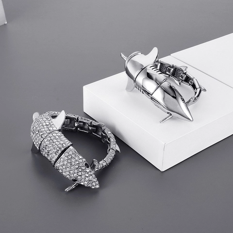 Bracelet Homme Acier Inoxydable Hip Hop Dauphin Requin Forme Animale Métal Poli Strass Punk Rock Bijoux