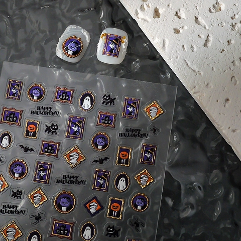 5D Geprägte Nagelaufkleber Halloween Kürbis Geist Hexe Relief Wasserdicht Selbstklebend DIY Maniküre Dekor