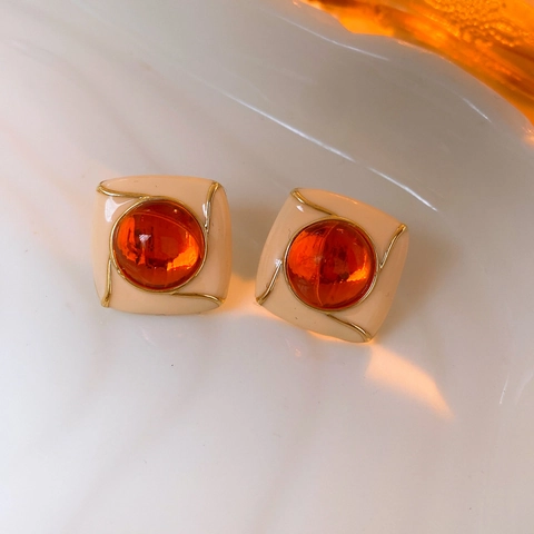 Vintage Enamel Stud Earrings French Retro Gold Plated Flower Geometric Jewelry With Silver Earring Post For Women