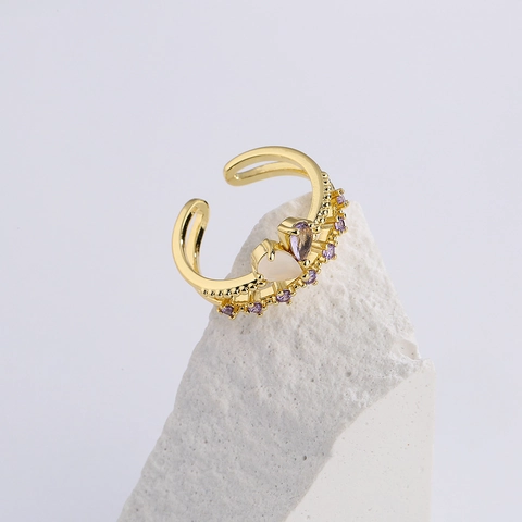Kupfer Mikro Eingelegt Zirkon Herz Geometrisch Verstellbare Offene Ringe Für Frauen Vergoldet Trendiger Schmuck Mode
