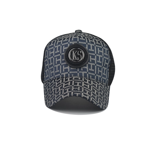 Cappello Trucker Alla Moda Tessuto Jacquard Motivo Monogramma Cappello Da Baseball Con Logo Metallico Rete Traspirante Per Uomo Donna