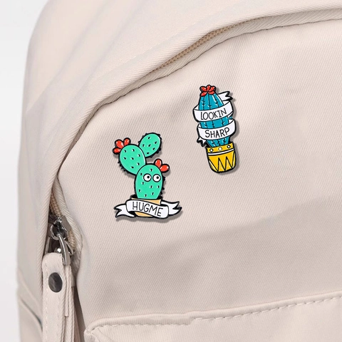 Cartoon Kaktus Emaille Pin Set Legierung Tropföl Brosche Süße Pflanze Abzeichen Mit Slogan Für Rucksäcke Jacken Kleidung