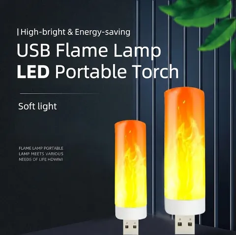 USB LED Flame Night Light Simulation Dynamic Fire Effect Plastic Metal Atmosphere Lamp Portable Plug And Play For Home Decor