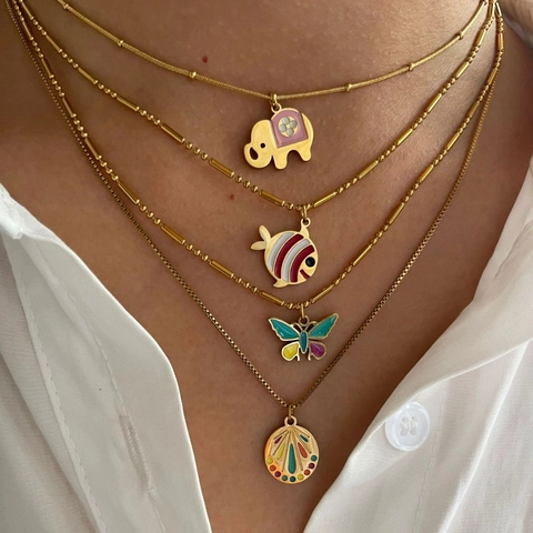 Collana In Acciaio Inossidabile Placcato Oro 18K Smalto Ciondolo Animale Carino Elefante Pesce Farfalla Gioielli Donna