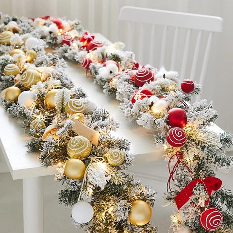 Christmas Garland Flocked Snow Pine Cones Berries LED Lighted Xmas Decoration Mantel Window Door Table Stairs Aesthetic