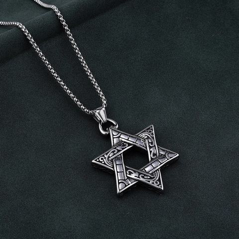Star Of David Anhänger Halskette Edelstahl Vintage Geschnitzt Hexagramm Durchbrochene Wikinger Gotik Schmuck Für Herren