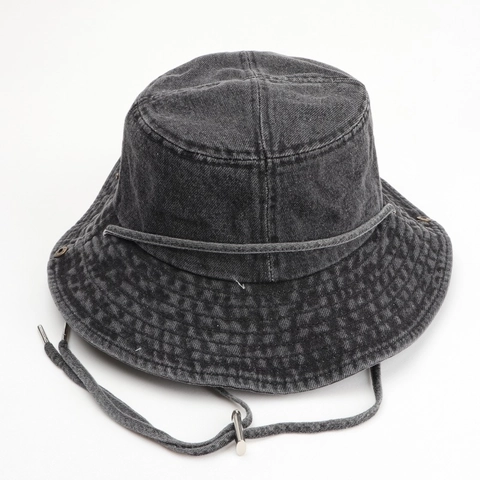 Vintage Washed Denim Bucket Hat Damen Outdoor Sonnenschutz Mit Verstellbarem Winddichtem Kordelzug Metallösen