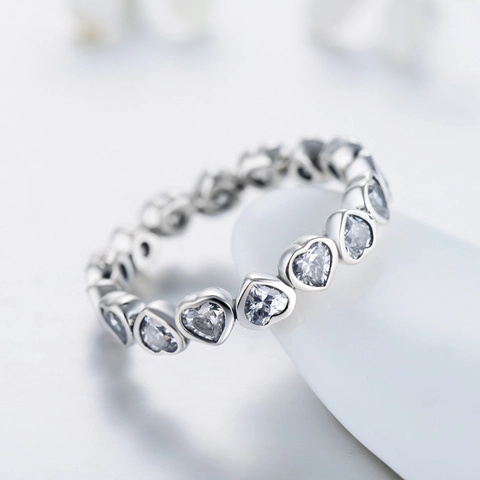 Anello In Argento Sterling 925 A Forma Di Cuore Con Zirconia Cubica Fascia Eternità Per Donna Gioielli Romantici