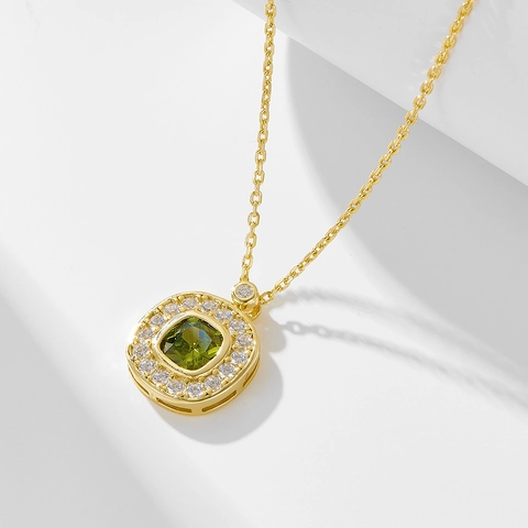 Collar con Colgante de Circonia Cuadrada de Plata de Ley S925 para Mujer Joyas de Lujo con Piedra Preciosa Verde Regalo