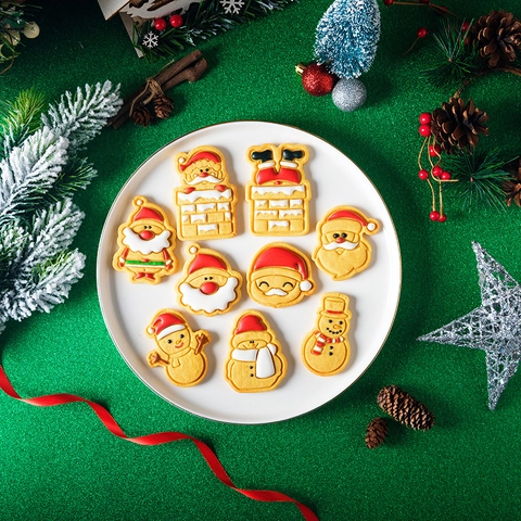 Moldes Para Galletas De Navidad Plástico PLA Tipo De Prensa 3D Dibujos Animados Papá Noel Muñeco De Nieve Herramientas De Horneado
