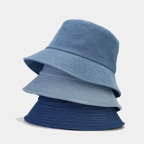 Sombrero De Pescador De Algodón Denim Color Sólido Retro Protección Solar Vintage Sombrilla Gorra De Pescador Casual