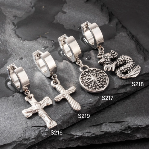Stainless Steel Hoop Dangle Ohrringe Kreuz Drache Schlange Stern Anhänger Punk Hip Hop Vintage Schmuck Für Herren