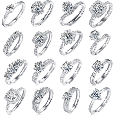Luxury Moissanite S925 Silver Adjustable Ring For Women Six Prong Engagement Wedding Jewelry Elegant Finger Ring Gift