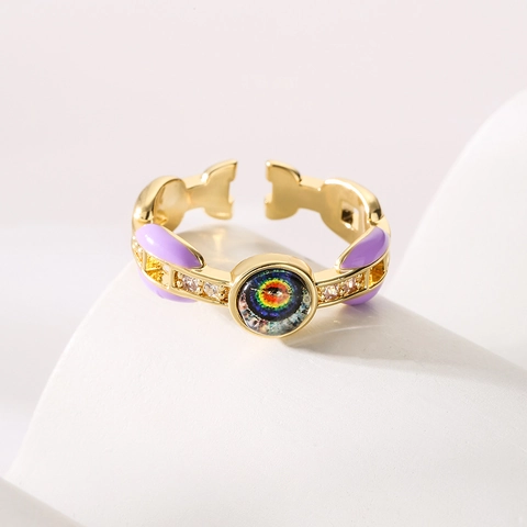 Evil Eye Offener Ring Für Damen 18K Vergoldetes Kupfer Mit Bunter Emaille Und Zirkonia Verstellbarer Fingerschmuck