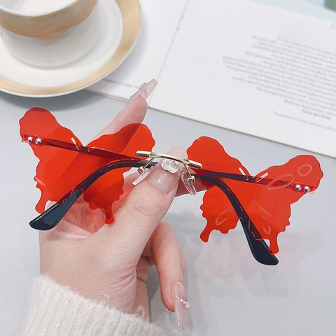 Butterfly Rimless Sunglasses Metal Frame Resin Gradient Lenses Fashion Party Eyewear Novelty Design