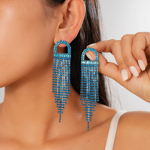 Runde Zirkon Strass Lange Quaste Hängeohrringe Kupferschmuck Mit Silver Earring Post Für Frauen Elegant